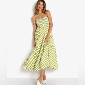 En Saison Smocked Midi Dress Checkerboard Green - Size Medium